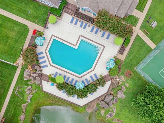 Aerial view of the pool and sundeck