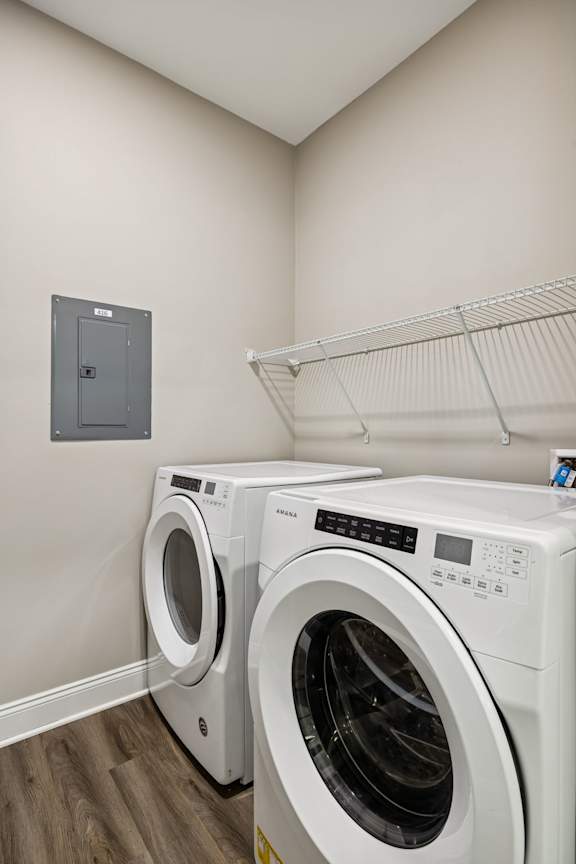 Washer and Dryer with Built In Shelving