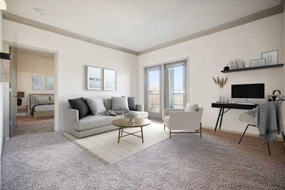 Spacious Living Area with Carpet