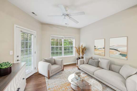 Spacious Living Area With Wood-Style Flooring