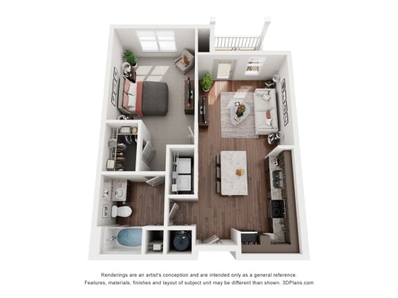a 1 bedroom floorplan is shown with a wood floor