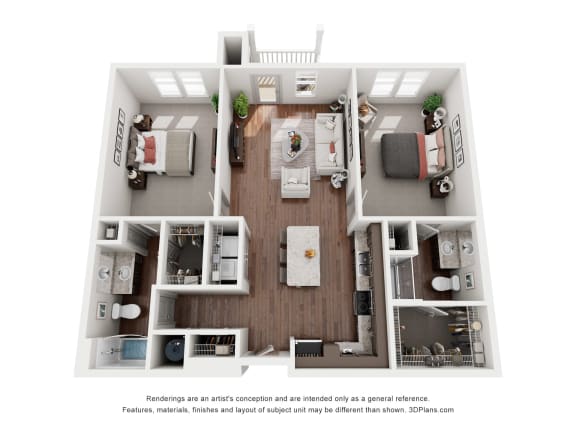 a 1 bedroom floorplan is shown in this rendering