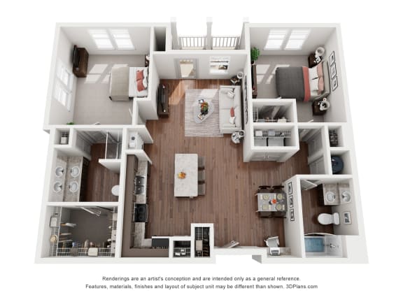 a 1 bedroom floorplan is shown in this rendering