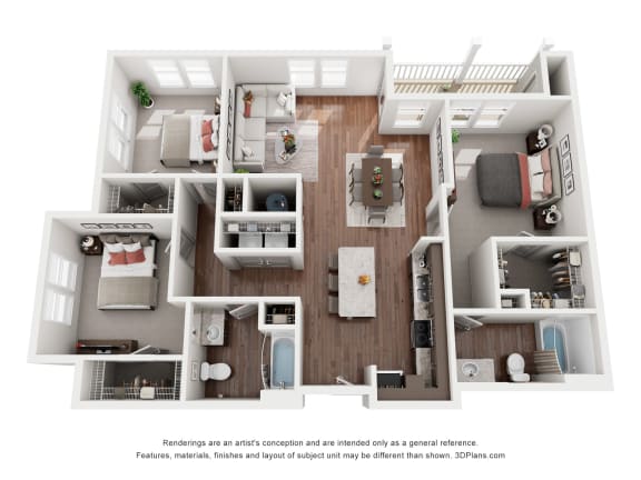 a 1 bedroom floorplan is shown in this rendering
