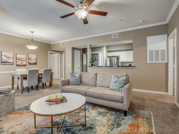 Spacious Living Area with Ceiling Fan