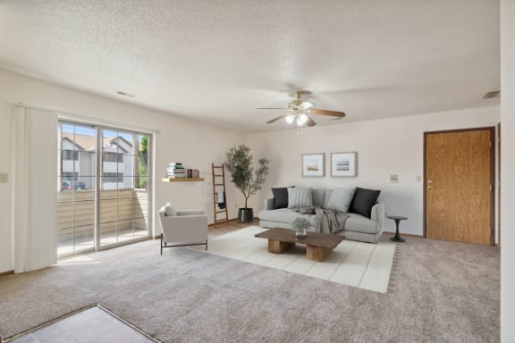 Spacious Living Area with Carpet