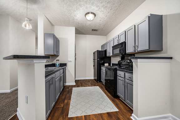 Fully-Equipped Kitchen with Black Appliances