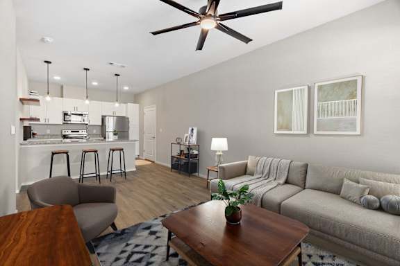 Spacious Living Area with Ceiling Fan
