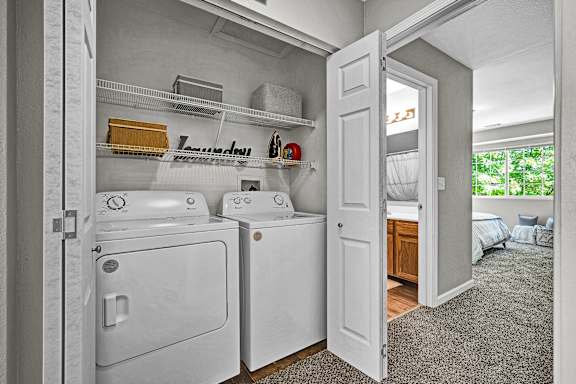Washer and Dryer with Built In Shelving