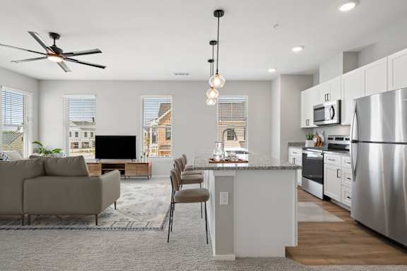 Spacious Living Area with Ceiling Fan