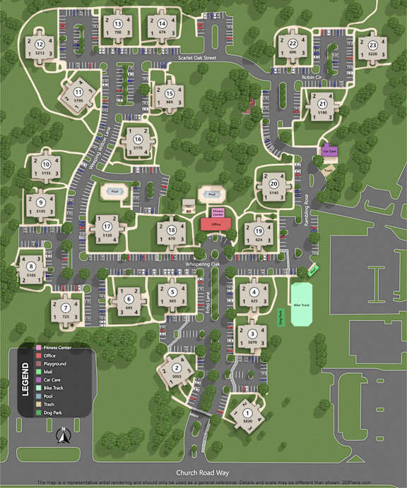 Oak Hollow Site Map with Unit Numbers