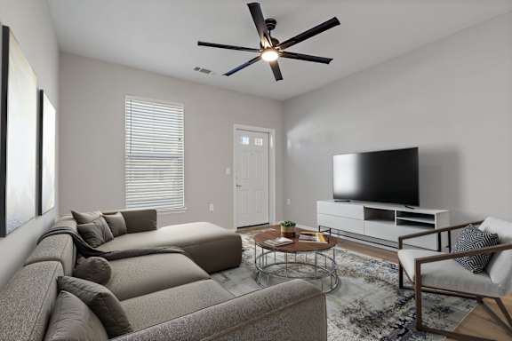 Spacious Living Area With Wood-Style Flooring
