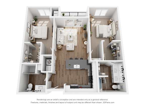 A 3D floor plan of a house with labeled rooms.