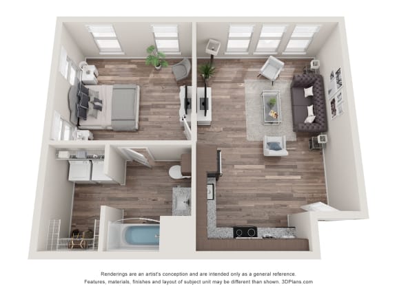 a 2 bedroom floor plan with a bathroom and a living room