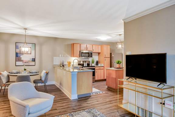 Spacious Living Area With Wood-Style Flooring