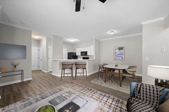 Spacious Living Area With Wood-Style Flooring