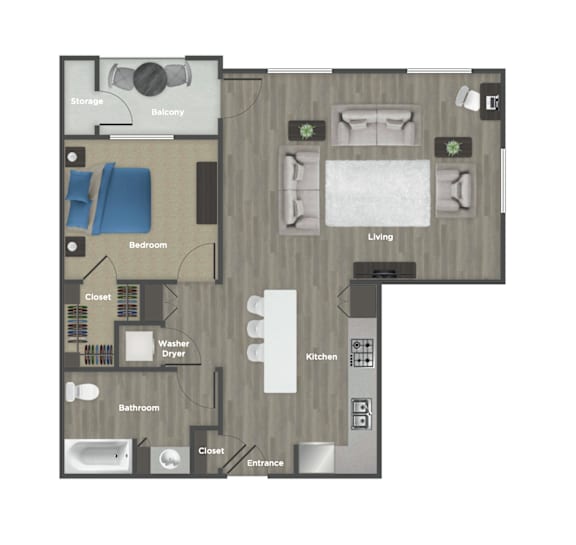 a floor plan of a studio apartment with a bedroom and a living room