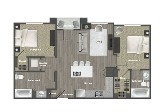 a 2 bedroom floor plan 957 square feet
