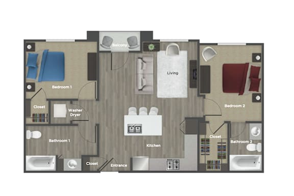 a 2 bedroom floor plan 957 square feet