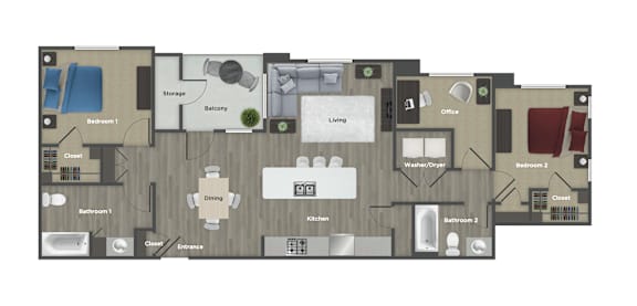 a 1,225 sq ft floor plan 2 bedroom