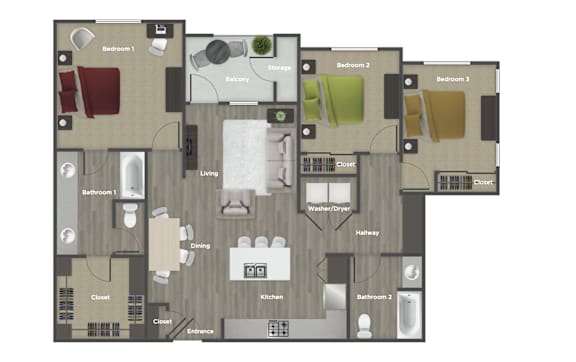 the 1122 floor plan  clubhouse with 2 bedrooms  1195 square feet