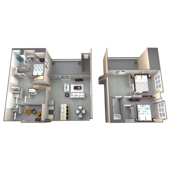 a stylized floor plan of a house with a bedroom and a living room