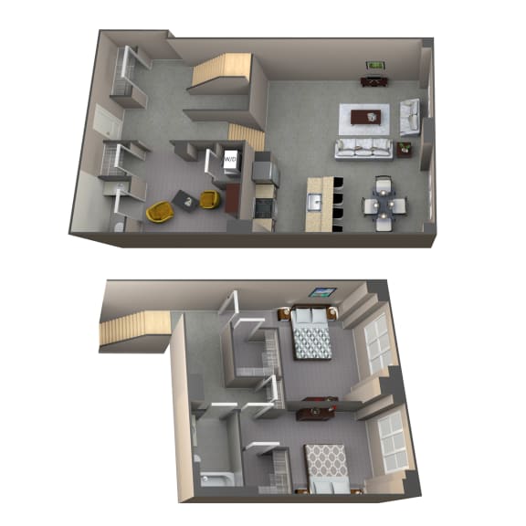 two views of a floor plan of a 2100 sq ft apartment