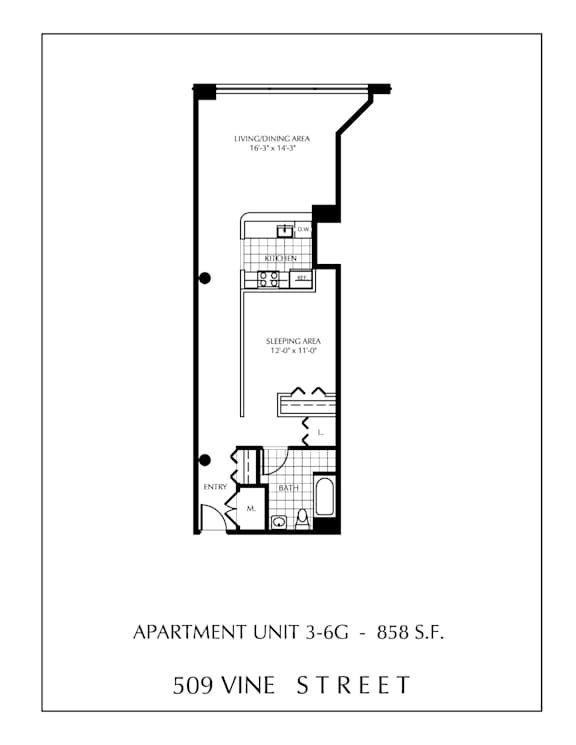 Apartment floor plan for a 3 bedroom apartment.