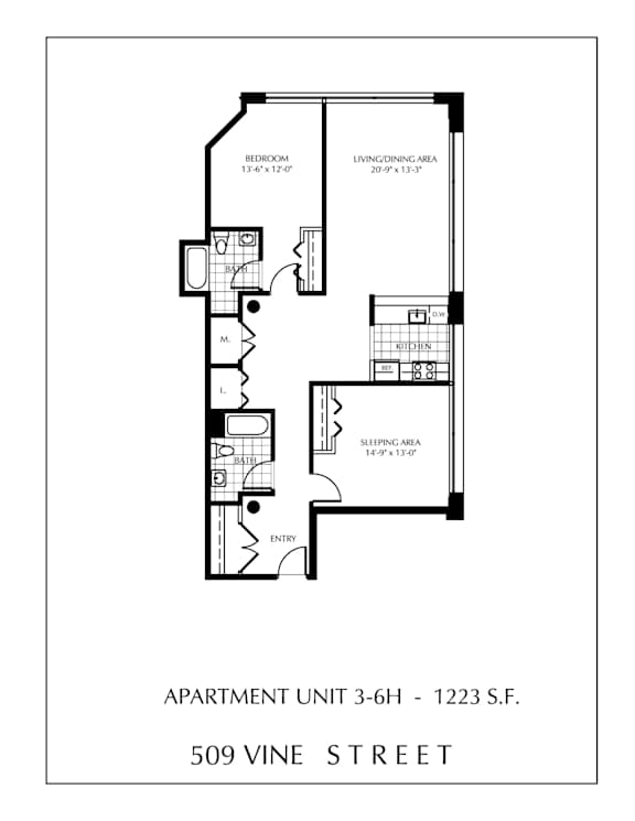 Apartment layout for 509 Vine Street.