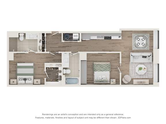 A floor plan of a house with a kitchen, living room, and bathroom.