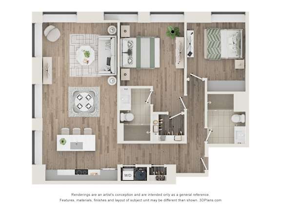 A floor plan of a kitchen and living room layout.