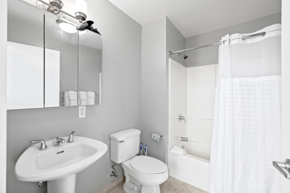 a bathroom with a sink toilet and bathtub