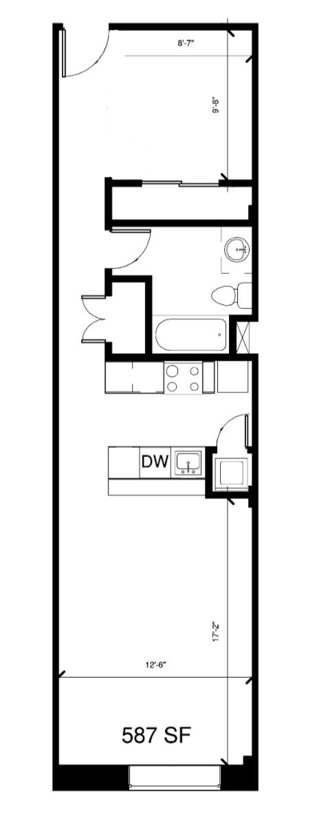 Floor Plan  a floor plan of a small house with a bedroom and a living room