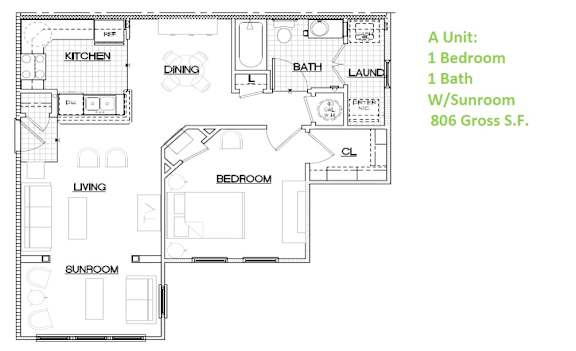 1 bed 1 bath 1 bed 1 bath floor plan | 750 Sq. Ft. at The Parker at Cone Apartments, Greenville