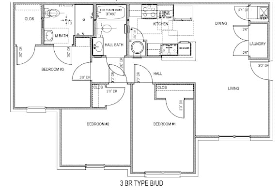 3 Bedroom 2 bath Type B at Ada Park Apartments, Newport News, VA, 23601