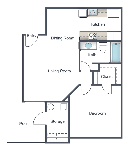 1 bedroom floorplan at Silver Cliffs Apartments
