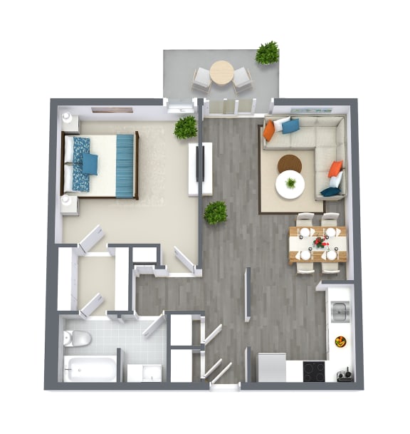 Garden 1 bedroom floorplan at Falls at Mill Creek