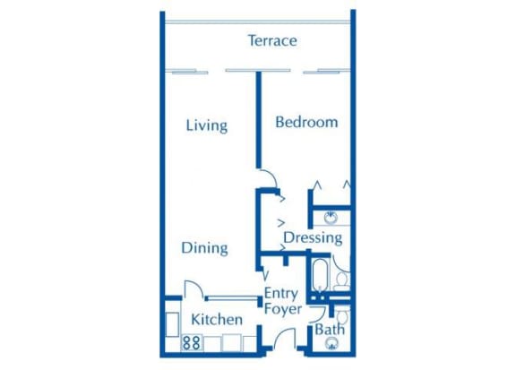 1 bedroom one-a-half bathroom floor plan at The Van Buren Apartments in Tucson, AZ