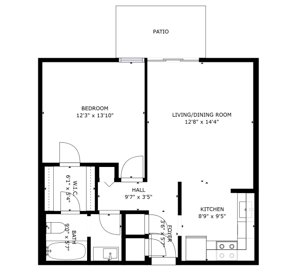 Floor Plan  a floor plan of a 1 bedroom floor plan with a bathroom and a living room