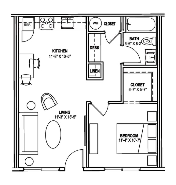 a floor plan of a small house with a bedroom and a living room
