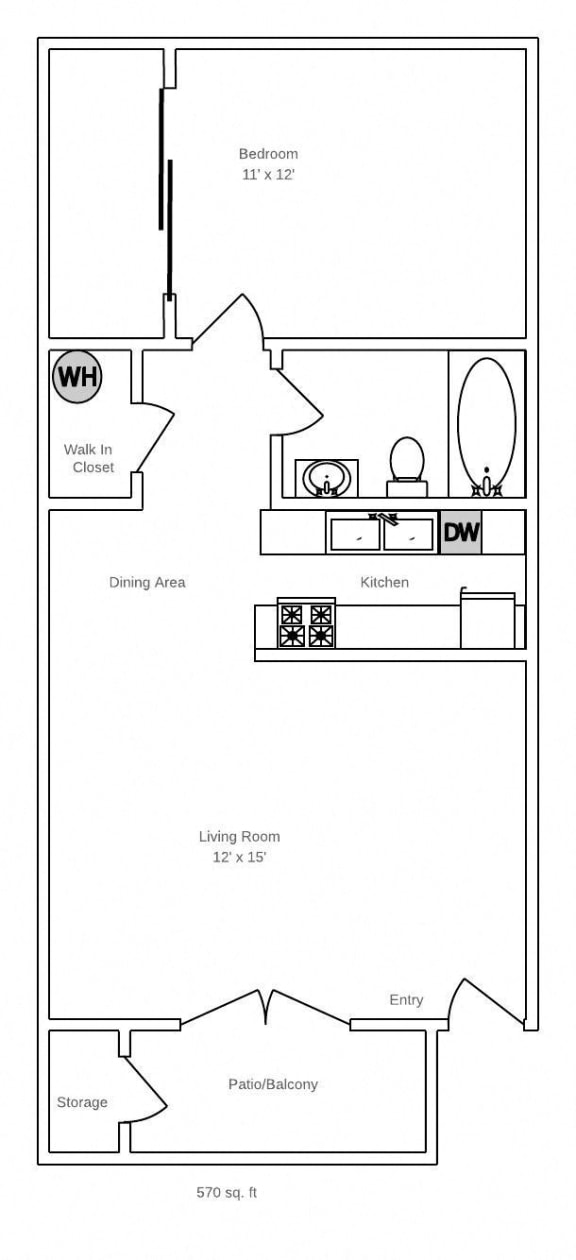 One bedroom floor plan at Toscana Cove Apartments in Tucson AZ