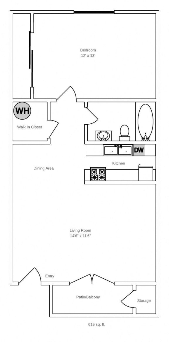 One bedroom floor plan at Toscana Cove Apartments in Tucson AZ