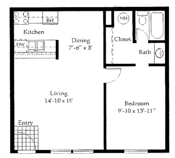 floor plan of the first floor of a small house