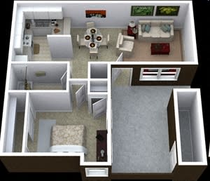 1 bedroom floor plan image at Villas de la Terraza Apartments in Albuquerque NM
