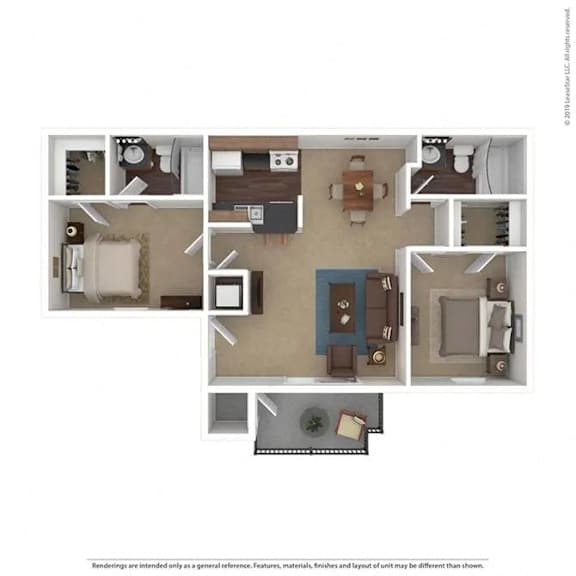 a stylized floor plan with bedrooms and a living room