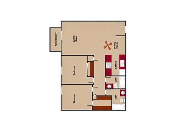 2 bedroom 1 bathroom floor plan at Metro Apartments in Phoenix, AZ