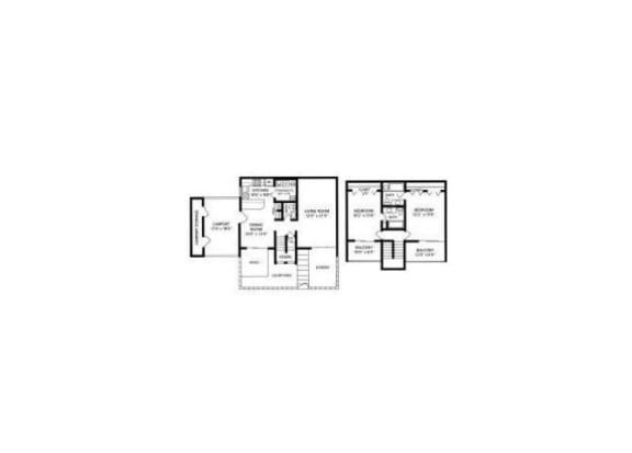 2 bedroom 2 bathroom floor plan at Mission Palm Apartments in Tucson, AZ