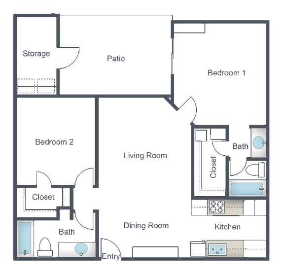 2 bedroom floorplan at Silver Cliffs Apartments