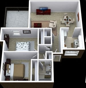 2 bedroom 1 bathroom floor plan image at Villas de la Terraza Apartments in Albuquerque NM