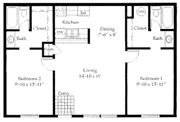 floor plan of the lower level of the house showing the living room and bedrooms